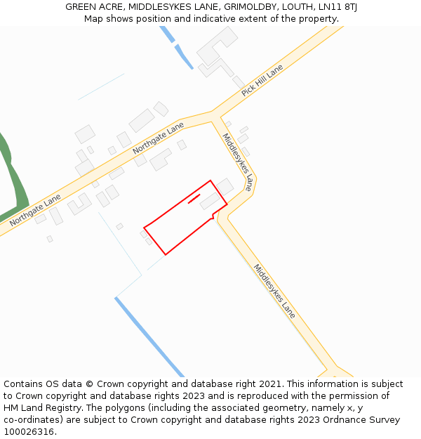 GREEN ACRE, MIDDLESYKES LANE, GRIMOLDBY, LOUTH, LN11 8TJ: Location map and indicative extent of plot