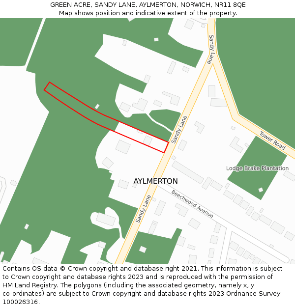 GREEN ACRE, SANDY LANE, AYLMERTON, NORWICH, NR11 8QE: Location map and indicative extent of plot