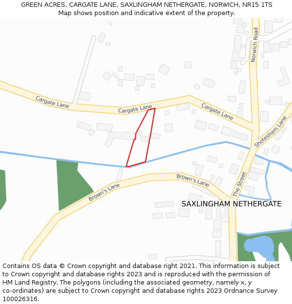 GREEN ACRES, CARGATE LANE, SAXLINGHAM NETHERGATE, NORWICH, NR15 1TS: Location map and indicative extent of plot