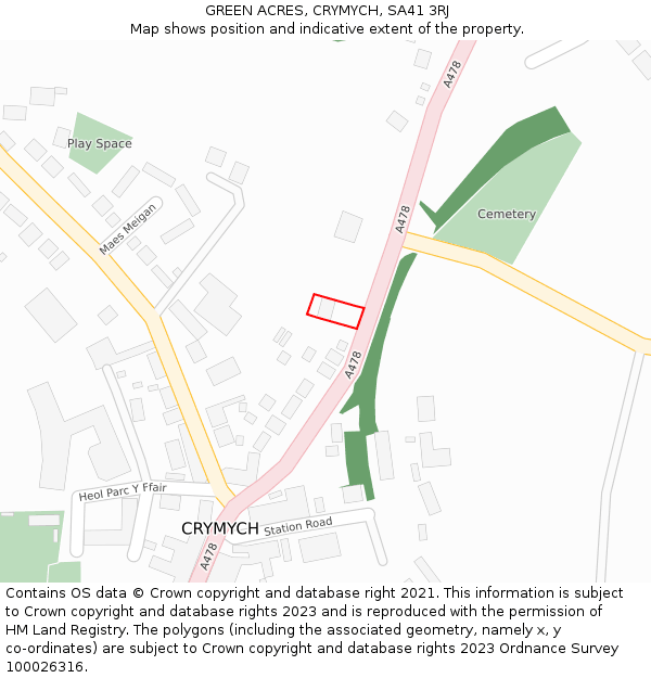 GREEN ACRES, CRYMYCH, SA41 3RJ: Location map and indicative extent of plot