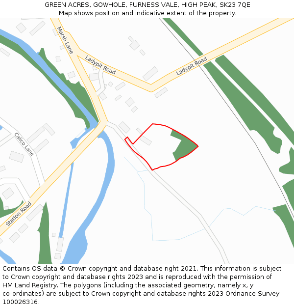 GREEN ACRES, GOWHOLE, FURNESS VALE, HIGH PEAK, SK23 7QE: Location map and indicative extent of plot