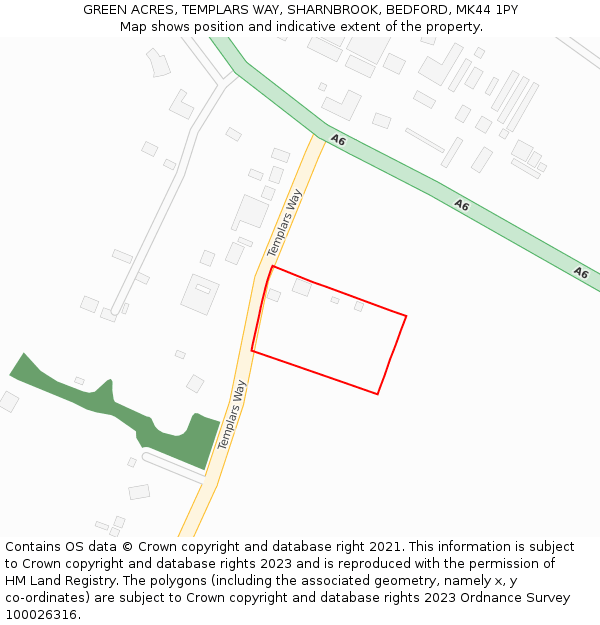 GREEN ACRES, TEMPLARS WAY, SHARNBROOK, BEDFORD, MK44 1PY: Location map and indicative extent of plot