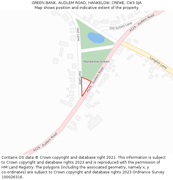 GREEN BANK, AUDLEM ROAD, HANKELOW, CREWE, CW3 0JA: Location map and indicative extent of plot