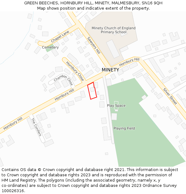 GREEN BEECHES, HORNBURY HILL, MINETY, MALMESBURY, SN16 9QH: Location map and indicative extent of plot