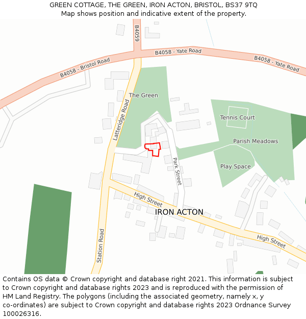 GREEN COTTAGE, THE GREEN, IRON ACTON, BRISTOL, BS37 9TQ: Location map and indicative extent of plot