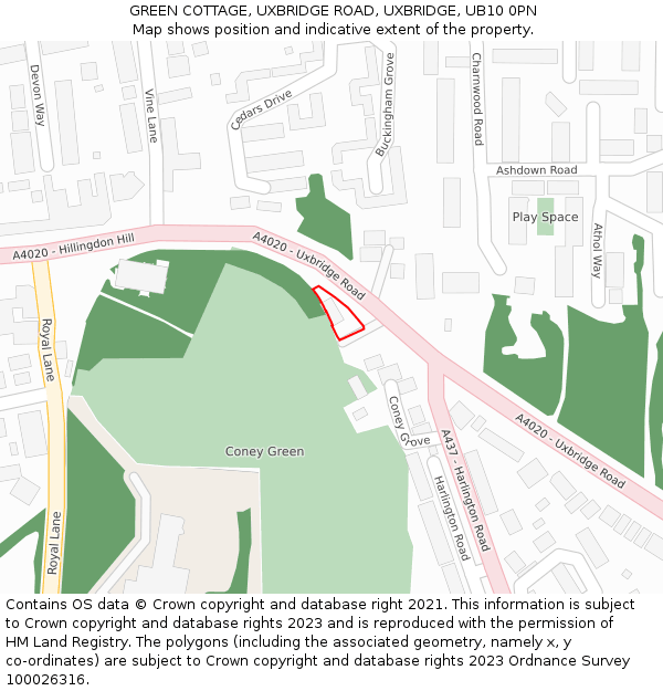 GREEN COTTAGE, UXBRIDGE ROAD, UXBRIDGE, UB10 0PN: Location map and indicative extent of plot