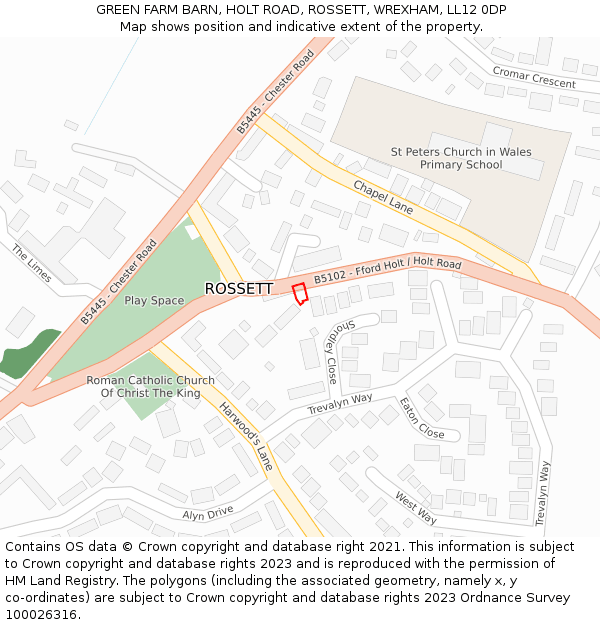 GREEN FARM BARN, HOLT ROAD, ROSSETT, WREXHAM, LL12 0DP: Location map and indicative extent of plot