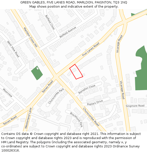 GREEN GABLES, FIVE LANES ROAD, MARLDON, PAIGNTON, TQ3 1NQ: Location map and indicative extent of plot