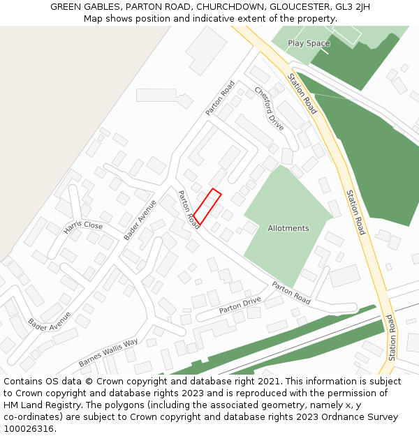 GREEN GABLES, PARTON ROAD, CHURCHDOWN, GLOUCESTER, GL3 2JH: Location map and indicative extent of plot