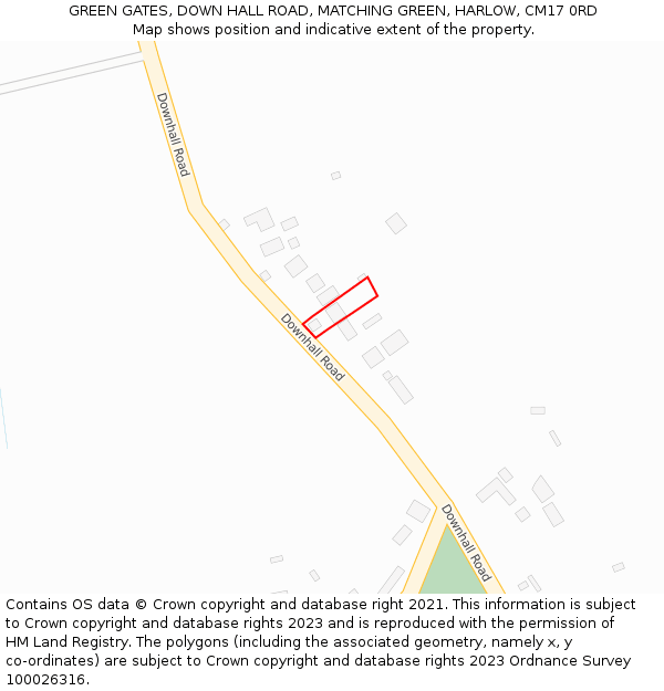 GREEN GATES, DOWN HALL ROAD, MATCHING GREEN, HARLOW, CM17 0RD: Location map and indicative extent of plot