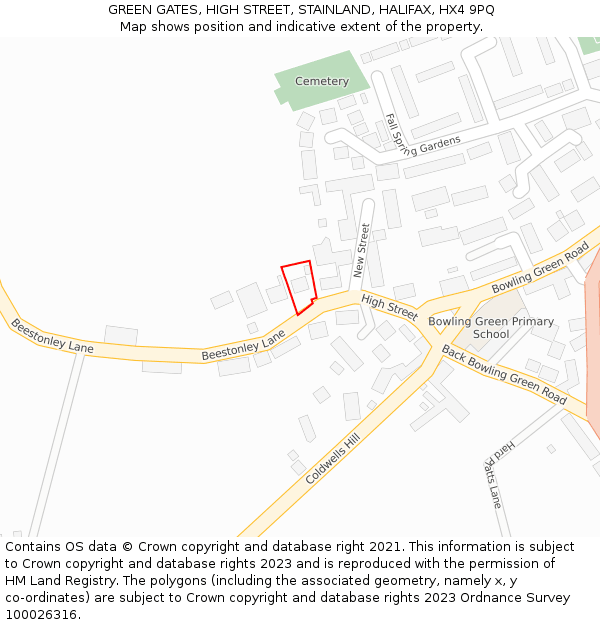 GREEN GATES, HIGH STREET, STAINLAND, HALIFAX, HX4 9PQ: Location map and indicative extent of plot