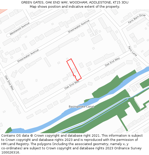 GREEN GATES, OAK END WAY, WOODHAM, ADDLESTONE, KT15 3DU: Location map and indicative extent of plot