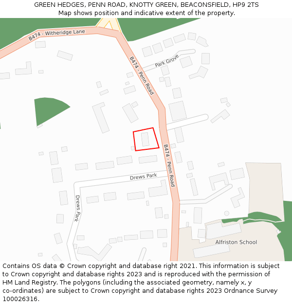 GREEN HEDGES, PENN ROAD, KNOTTY GREEN, BEACONSFIELD, HP9 2TS: Location map and indicative extent of plot