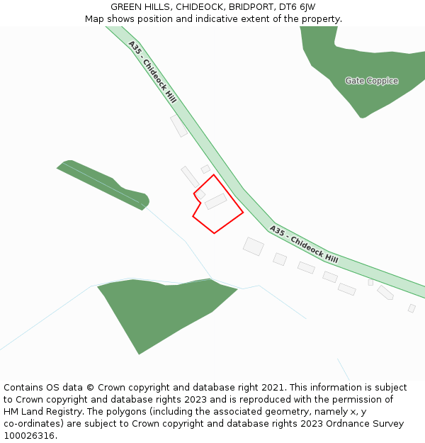 GREEN HILLS, CHIDEOCK, BRIDPORT, DT6 6JW: Location map and indicative extent of plot