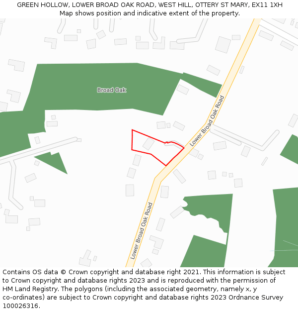 GREEN HOLLOW, LOWER BROAD OAK ROAD, WEST HILL, OTTERY ST MARY, EX11 1XH: Location map and indicative extent of plot