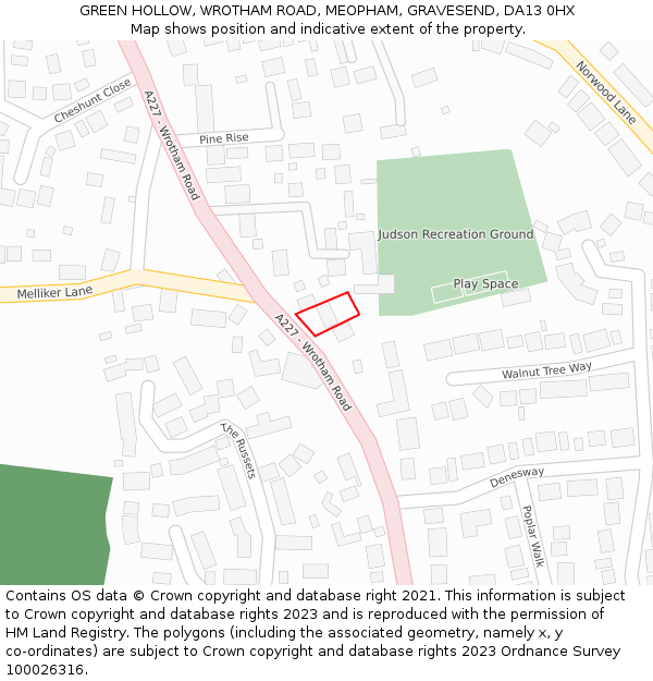 GREEN HOLLOW, WROTHAM ROAD, MEOPHAM, GRAVESEND, DA13 0HX: Location map and indicative extent of plot