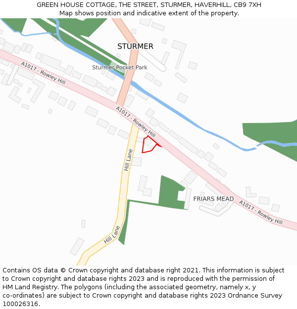 GREEN HOUSE COTTAGE, THE STREET, STURMER, HAVERHILL, CB9 7XH: Location map and indicative extent of plot