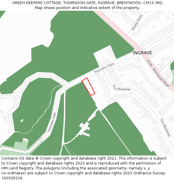 GREEN KEEPERS COTTAGE, THORNDON GATE, INGRAVE, BRENTWOOD, CM13 3RQ: Location map and indicative extent of plot