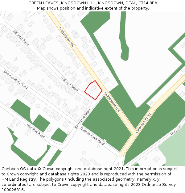 GREEN LEAVES, KINGSDOWN HILL, KINGSDOWN, DEAL, CT14 8EA: Location map and indicative extent of plot