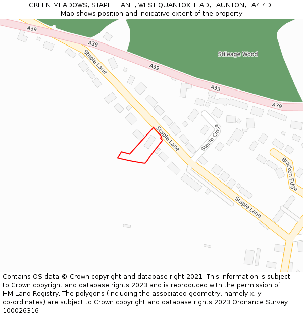 GREEN MEADOWS, STAPLE LANE, WEST QUANTOXHEAD, TAUNTON, TA4 4DE: Location map and indicative extent of plot