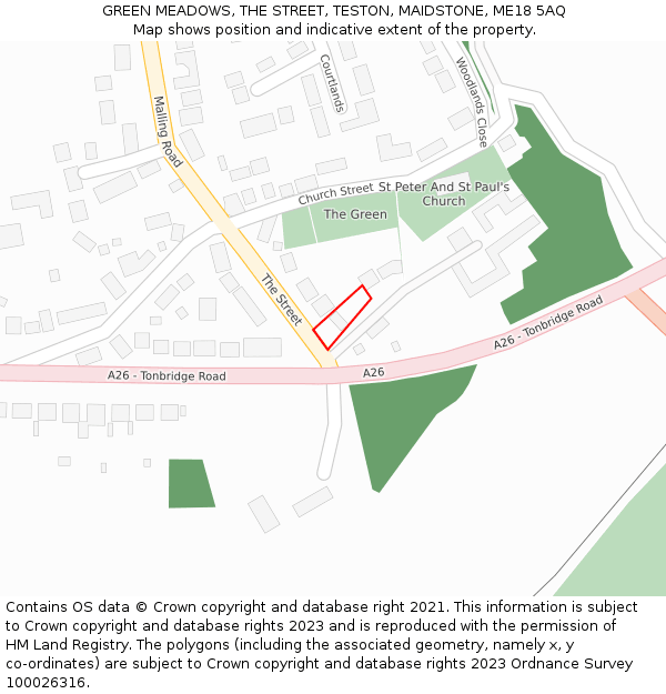 GREEN MEADOWS, THE STREET, TESTON, MAIDSTONE, ME18 5AQ: Location map and indicative extent of plot