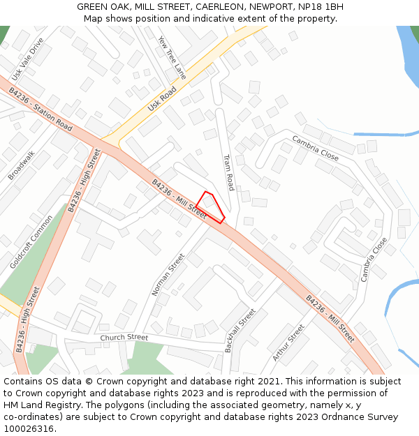 GREEN OAK, MILL STREET, CAERLEON, NEWPORT, NP18 1BH: Location map and indicative extent of plot