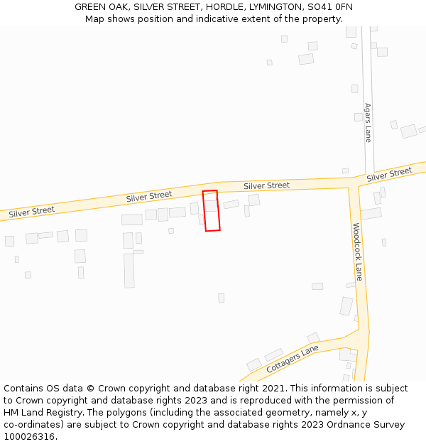 GREEN OAK, SILVER STREET, HORDLE, LYMINGTON, SO41 0FN: Location map and indicative extent of plot