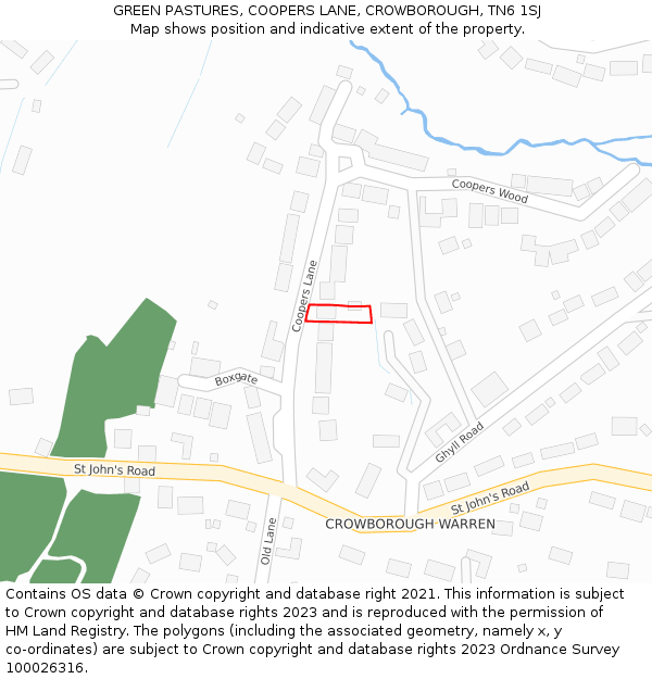 GREEN PASTURES, COOPERS LANE, CROWBOROUGH, TN6 1SJ: Location map and indicative extent of plot