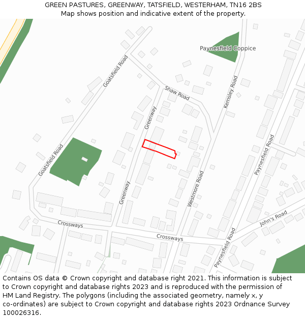 GREEN PASTURES, GREENWAY, TATSFIELD, WESTERHAM, TN16 2BS: Location map and indicative extent of plot