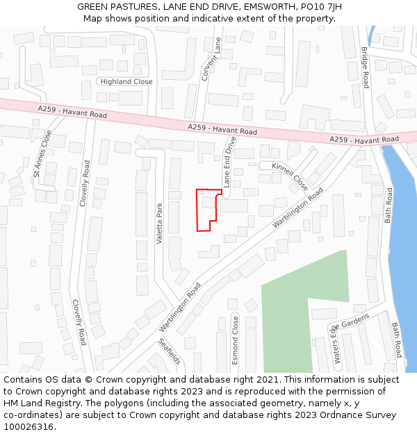 GREEN PASTURES, LANE END DRIVE, EMSWORTH, PO10 7JH: Location map and indicative extent of plot