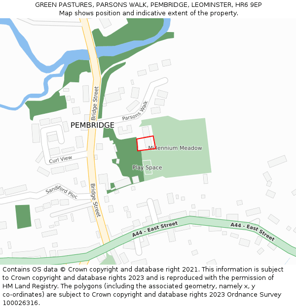 GREEN PASTURES, PARSONS WALK, PEMBRIDGE, LEOMINSTER, HR6 9EP: Location map and indicative extent of plot