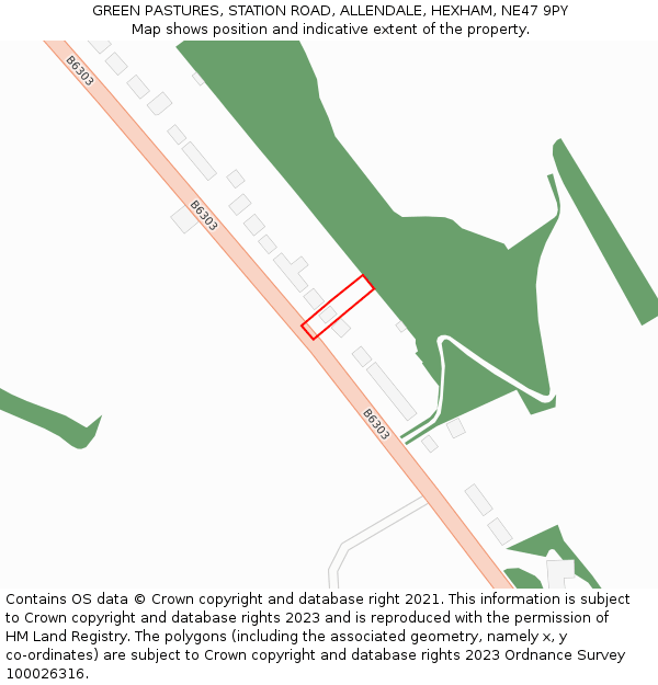 GREEN PASTURES, STATION ROAD, ALLENDALE, HEXHAM, NE47 9PY: Location map and indicative extent of plot