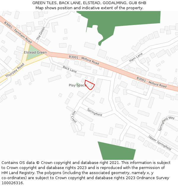 GREEN TILES, BACK LANE, ELSTEAD, GODALMING, GU8 6HB: Location map and indicative extent of plot