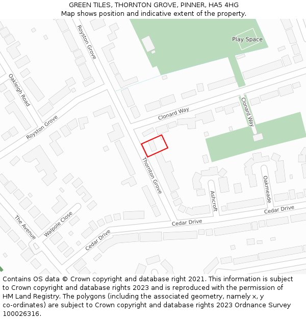 GREEN TILES, THORNTON GROVE, PINNER, HA5 4HG: Location map and indicative extent of plot