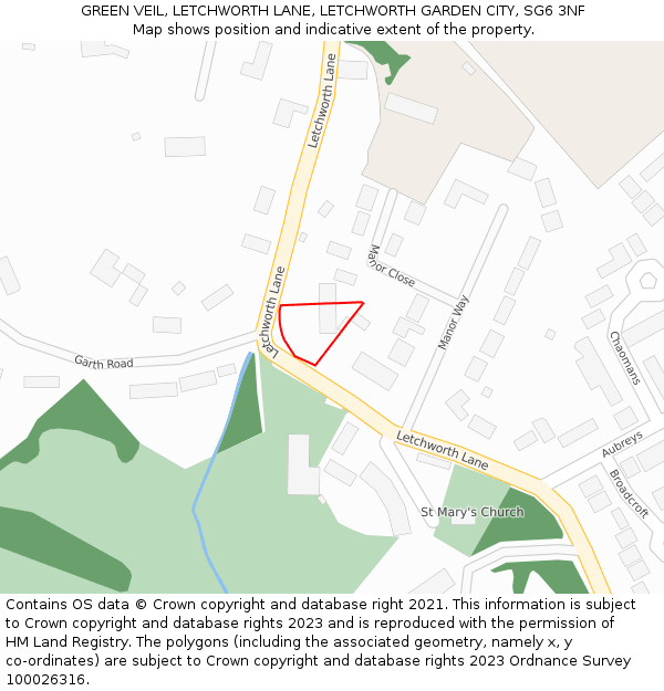 GREEN VEIL, LETCHWORTH LANE, LETCHWORTH GARDEN CITY, SG6 3NF: Location map and indicative extent of plot