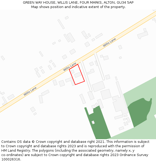 GREEN WAY HOUSE, WILLIS LANE, FOUR MARKS, ALTON, GU34 5AP: Location map and indicative extent of plot