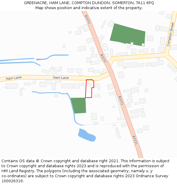 GREENACRE, HAM LANE, COMPTON DUNDON, SOMERTON, TA11 6PQ: Location map and indicative extent of plot