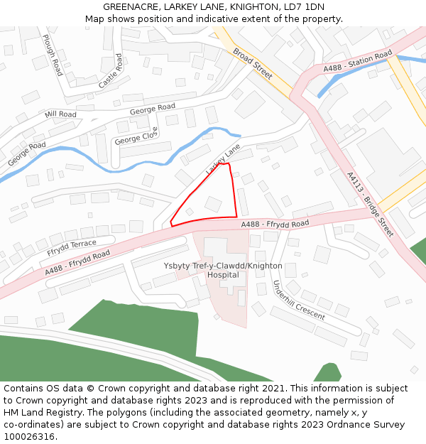 GREENACRE, LARKEY LANE, KNIGHTON, LD7 1DN: Location map and indicative extent of plot