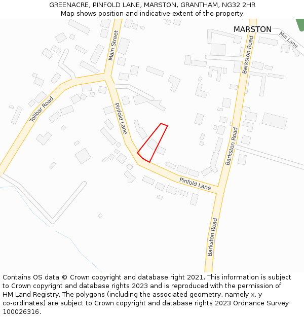 GREENACRE, PINFOLD LANE, MARSTON, GRANTHAM, NG32 2HR: Location map and indicative extent of plot