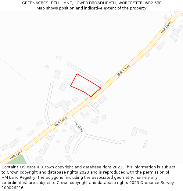 GREENACRES, BELL LANE, LOWER BROADHEATH, WORCESTER, WR2 6RR: Location map and indicative extent of plot