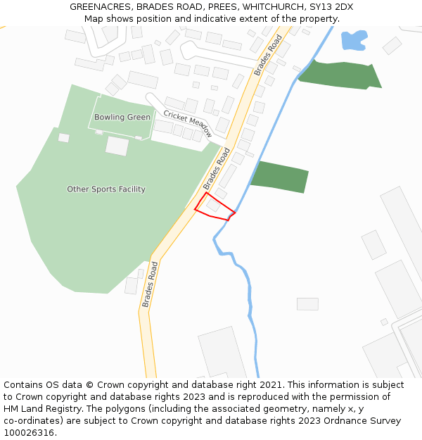 GREENACRES, BRADES ROAD, PREES, WHITCHURCH, SY13 2DX: Location map and indicative extent of plot