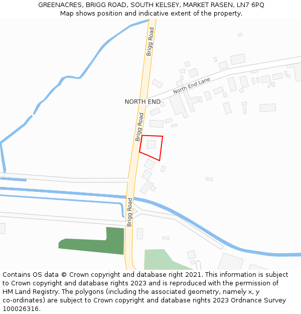 GREENACRES, BRIGG ROAD, SOUTH KELSEY, MARKET RASEN, LN7 6PQ: Location map and indicative extent of plot