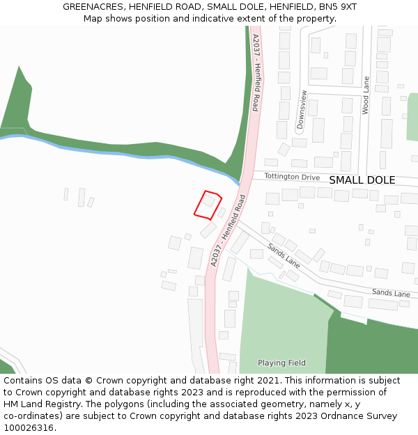 GREENACRES, HENFIELD ROAD, SMALL DOLE, HENFIELD, BN5 9XT: Location map and indicative extent of plot