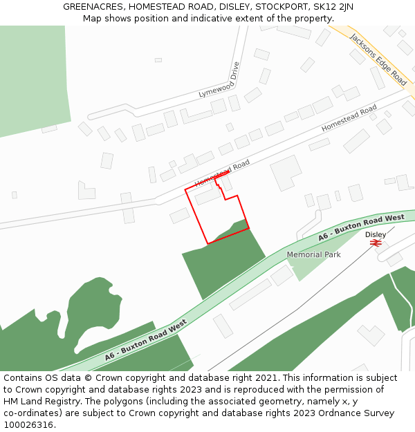 GREENACRES, HOMESTEAD ROAD, DISLEY, STOCKPORT, SK12 2JN: Location map and indicative extent of plot