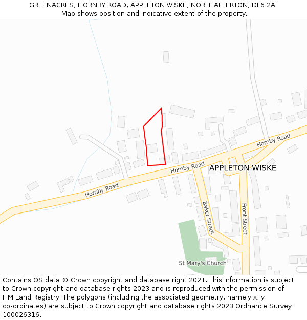 GREENACRES, HORNBY ROAD, APPLETON WISKE, NORTHALLERTON, DL6 2AF: Location map and indicative extent of plot