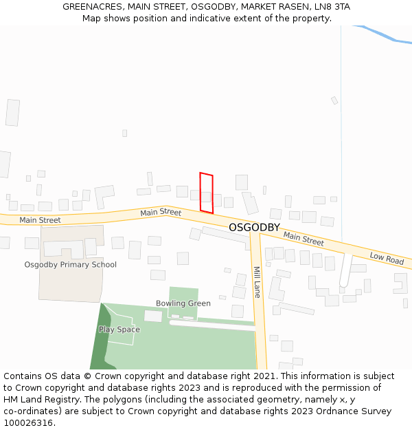 GREENACRES, MAIN STREET, OSGODBY, MARKET RASEN, LN8 3TA: Location map and indicative extent of plot