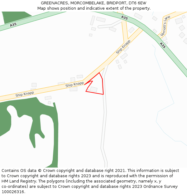 GREENACRES, MORCOMBELAKE, BRIDPORT, DT6 6EW: Location map and indicative extent of plot