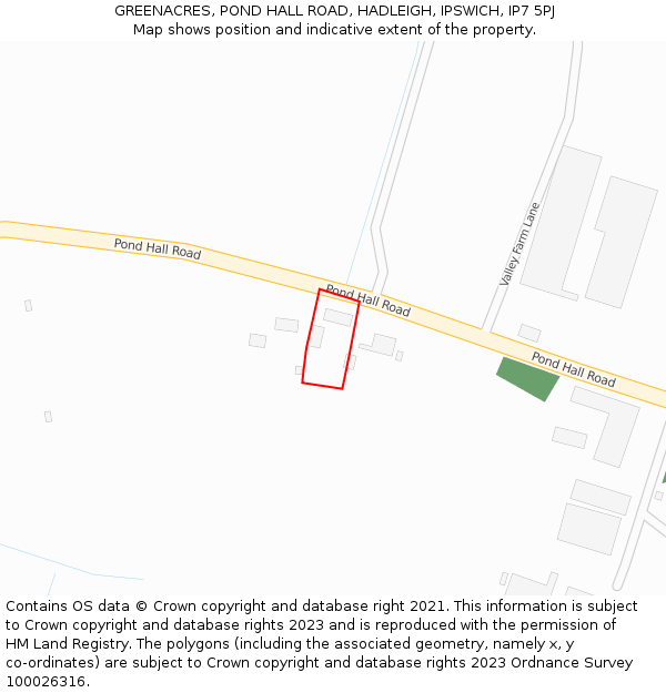 GREENACRES, POND HALL ROAD, HADLEIGH, IPSWICH, IP7 5PJ: Location map and indicative extent of plot