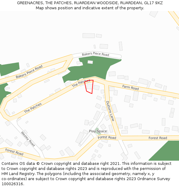 GREENACRES, THE PATCHES, RUARDEAN WOODSIDE, RUARDEAN, GL17 9XZ: Location map and indicative extent of plot
