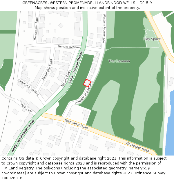 GREENACRES, WESTERN PROMENADE, LLANDRINDOD WELLS, LD1 5LY: Location map and indicative extent of plot